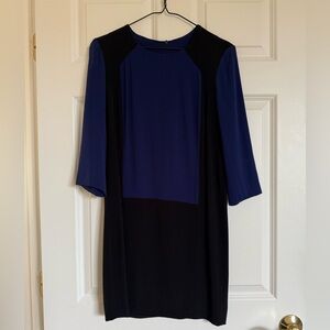 Sandro Navy and Black Long Sleeve Shift Dress